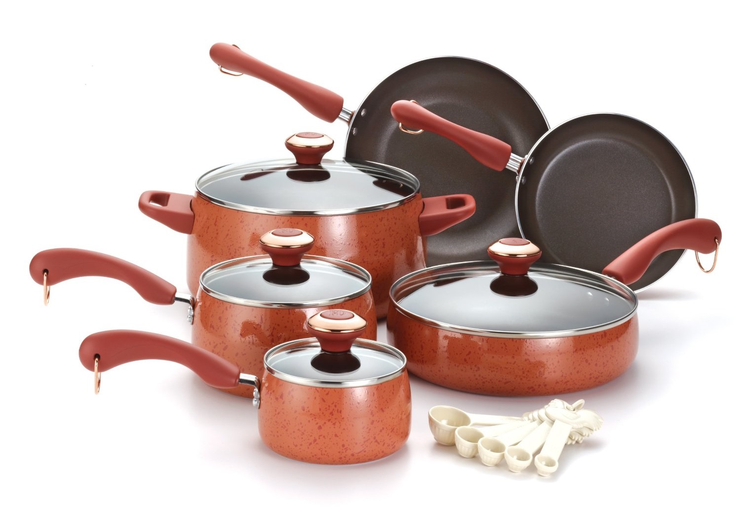 Paula Deen Nonstick Red Speckled Cookware Pots Pans Set 4 Piece Signature